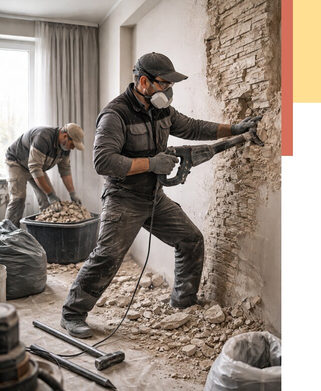 Демонтаж декоративного камня в Ногинске от 1469 руб/м² — быстро и недорого | ОТДЕЛОЧНИК-Нгн