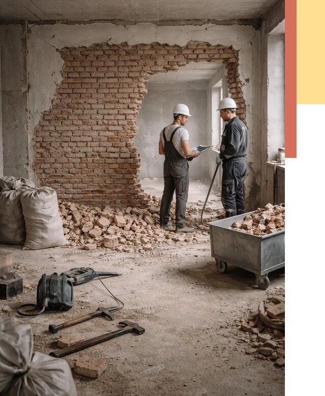 Демонтаж кирпичных стен в Ногинске от 4255 руб. — быстро, недорого, под ключ | ОТДЕЛОЧНИК-Нгн