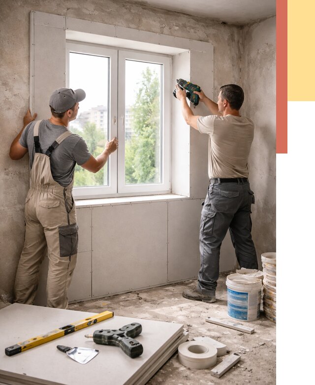 Монтаж откосов из гипсокартона в Ногинске от 4559 руб. под ключ | ОТДЕЛОЧНИК-Нгн