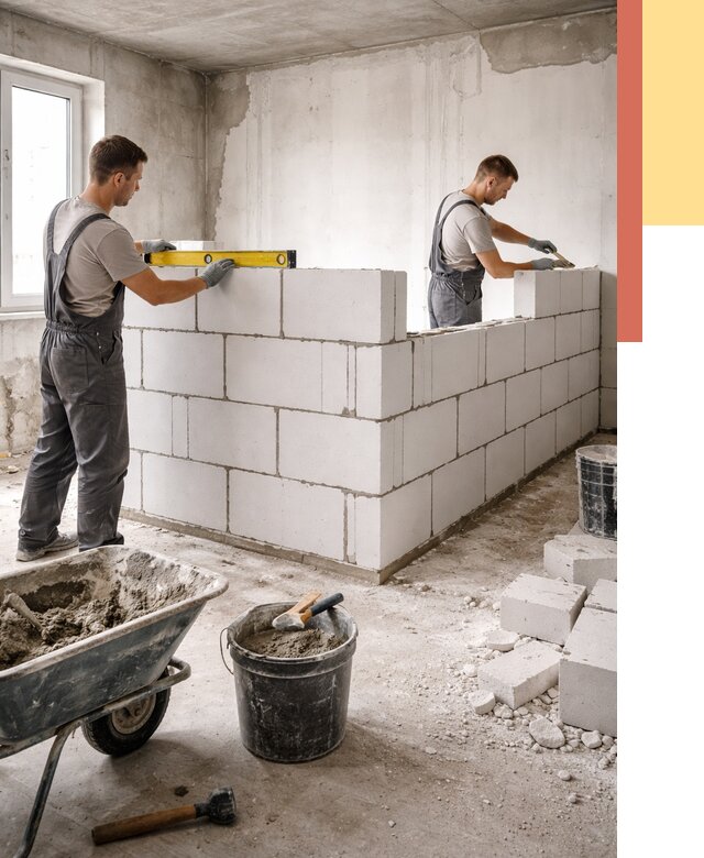 Кладка перегородок из ПГП в Ногинске от 2533 руб./м2 — монтаж и возведение под ключ | ОТДЕЛОЧНИК-Нгн