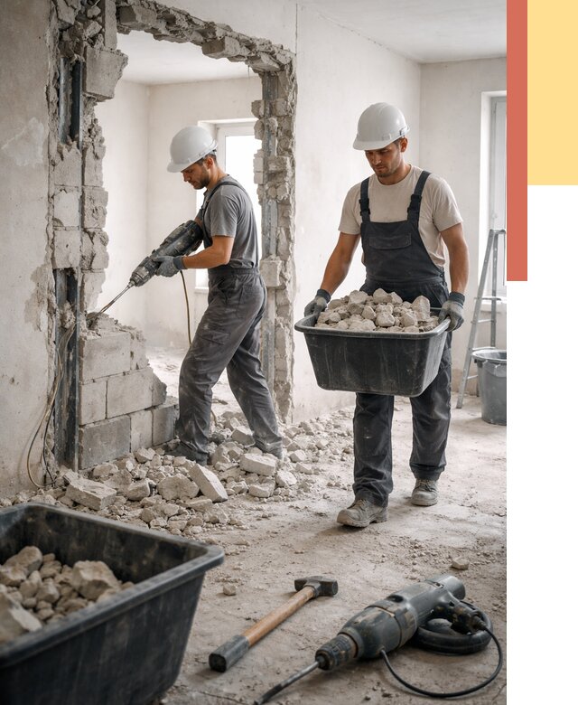 Демонтаж блоковых перегородок в Ногинске от 3799 руб. — быстро и недорого | ОТДЕЛОЧНИК-Нгн