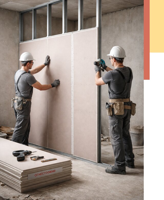 Перегородка из огнестойкого гипсокартона в Ногинске от 1874 руб. под ключ | ОТДЕЛОЧНИК-Нгн