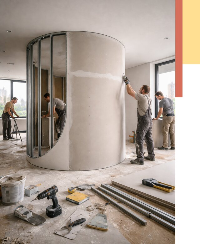 Радиусная перегородка из гипсокартона в Ногинске от 2938 руб. под ключ | ОТДЕЛОЧНИК-Нгн