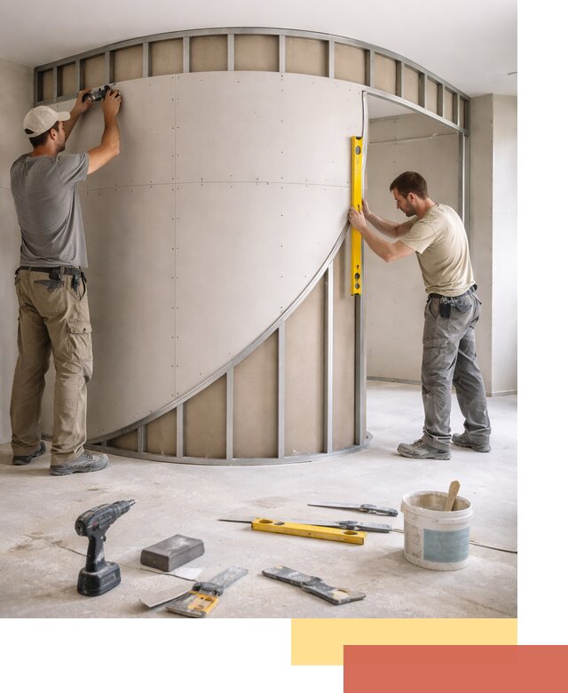 Радиусная перегородка из гипсокартона в Ногинске под ключ