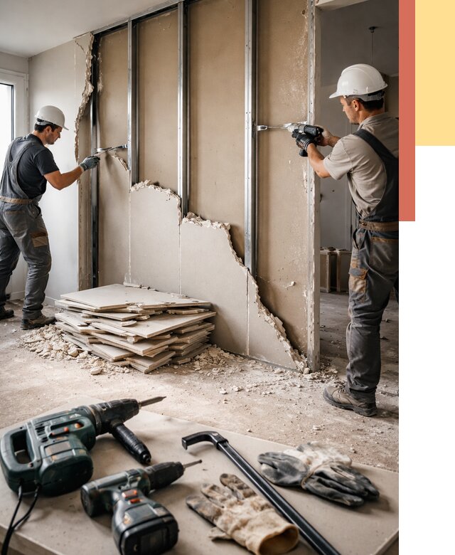 Демонтаж перегородки из гипсокартона в Ногинске от 1216 руб. быстро и недорого | ОТДЕЛОЧНИК-Нгн