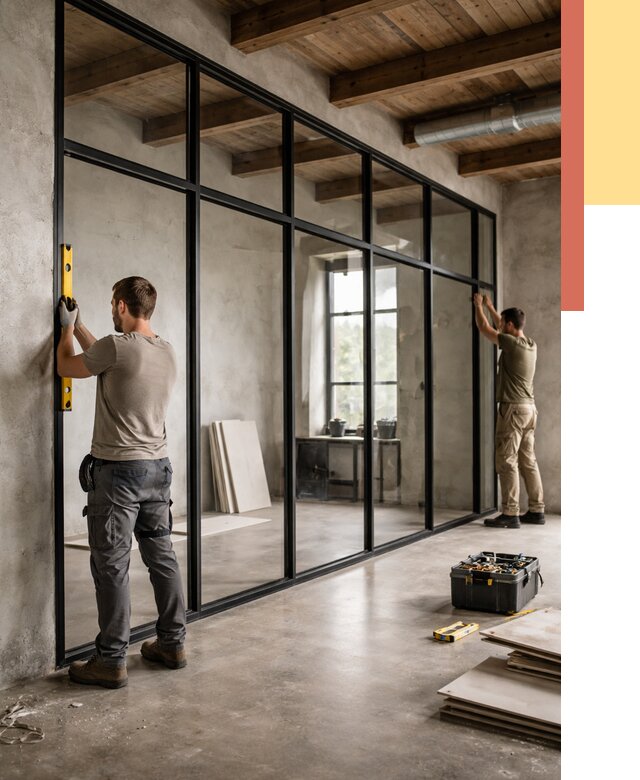 Стеклянные перегородки лофт в Ногинске от 10638 руб. под ключ | ОТДЕЛОЧНИК-Нгн