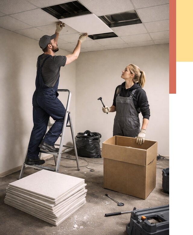 Демонтаж потолочной плитки в Ногинске от 4559 руб. быстро и недорого | ОТДЕЛОЧНИК-Нгн