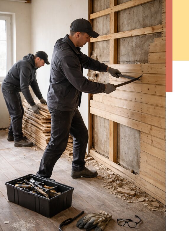 Демонтаж вагонки в Ногинске от 3850 руб/м2 — быстро и недорого | ОТДЕЛОЧНИК-Нгн