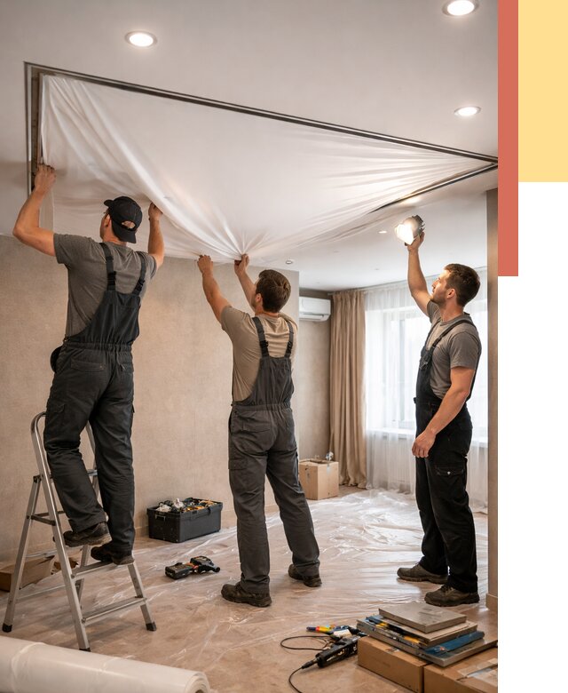 Монтаж ПВХ натяжного потолка в Ногинске от 3546 руб. под ключ | ОТДЕЛОЧНИК-Нгн