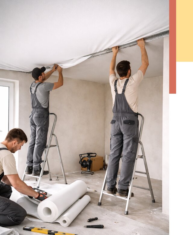 Монтаж тканевого натяжного потолка в Ногинске от 3546 руб. под ключ | ОТДЕЛОЧНИК-Нгн