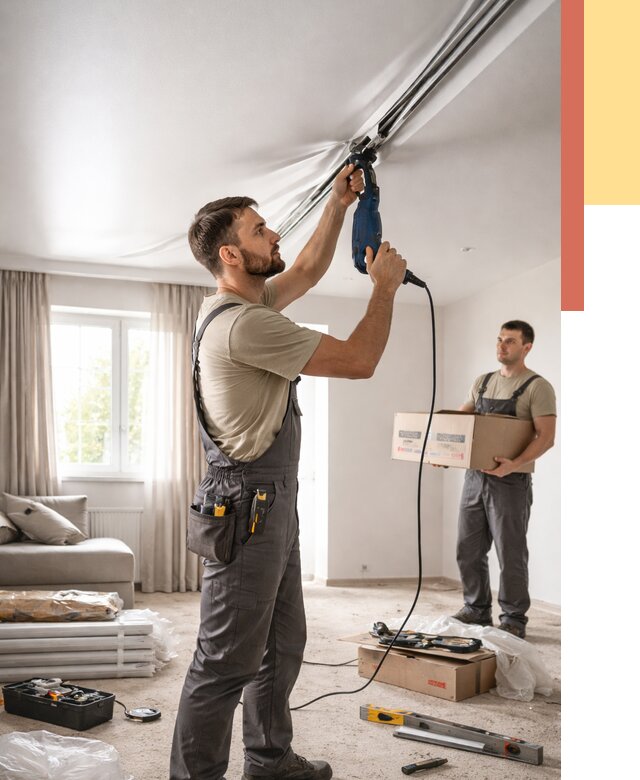 Монтаж сатинового натяжного потолка в Ногинске от 3546 руб. | Быстро, недорого — ОТДЕЛОЧНИК-Нгн