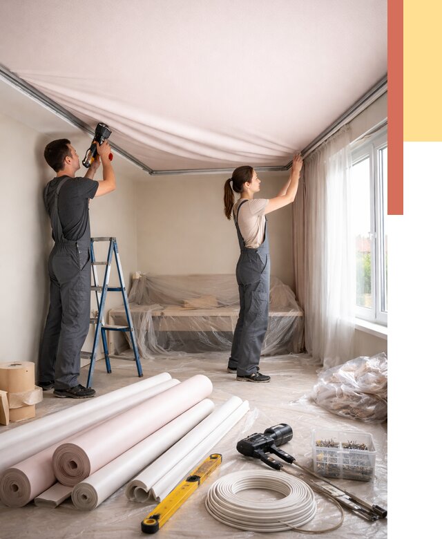 Монтаж цветного натяжного потолка в Ногинске от 4255 руб/м² — быстро и недорого | ОТДЕЛОЧНИК-Нгн