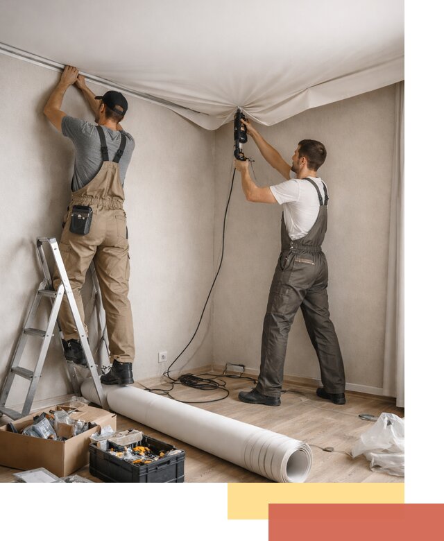 Монтаж цветного натяжного потолка в Ногинске за один день