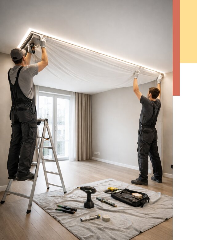 Монтаж парящего натяжного потолка в Ногинске от 4559 руб. быстро и недорого | ОТДЕЛОЧНИК-Нгн