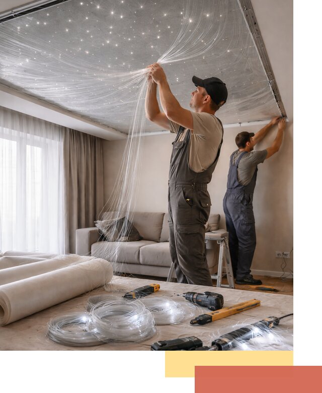 Монтаж натяжного потолка «Звездное небо» в Ногинске