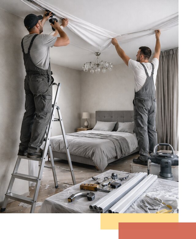 Монтаж натяжного потолка в спальне в Ногинске