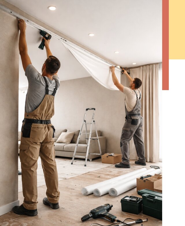 Монтаж натяжного потолка в гостиной в Ногинске от 557 руб. | ОТДЕЛОЧНИК-Нгн