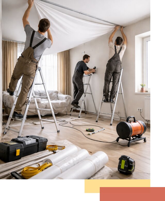 Монтаж натяжного потолка в гостиной в Ногинске