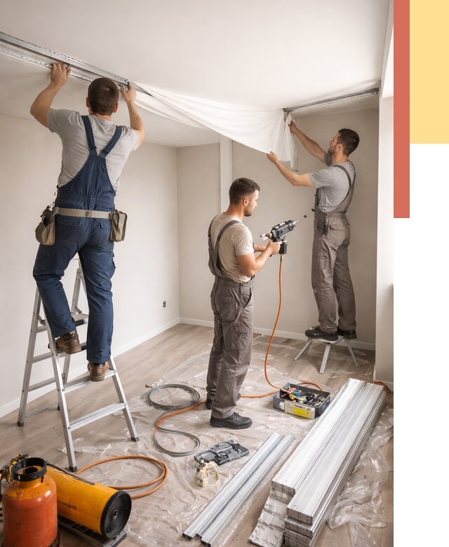 Монтаж натяжного потолка в студии в Ногинске от 5572 руб. — быстро и недорого | ОТДЕЛОЧНИК-Нгн