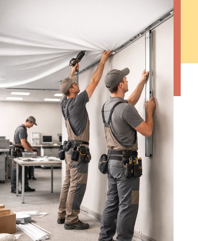 Монтаж натяжного потолка в офисе в Ногинске от 456 руб/м² — быстро и недорого | ОТДЕЛОЧНИК-Нгн