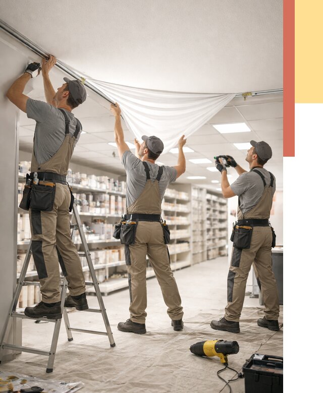 Монтаж натяжного потолка в магазине в Ногинске от 4559 руб. быстро и недорого | ОТДЕЛОЧНИК-Нгн