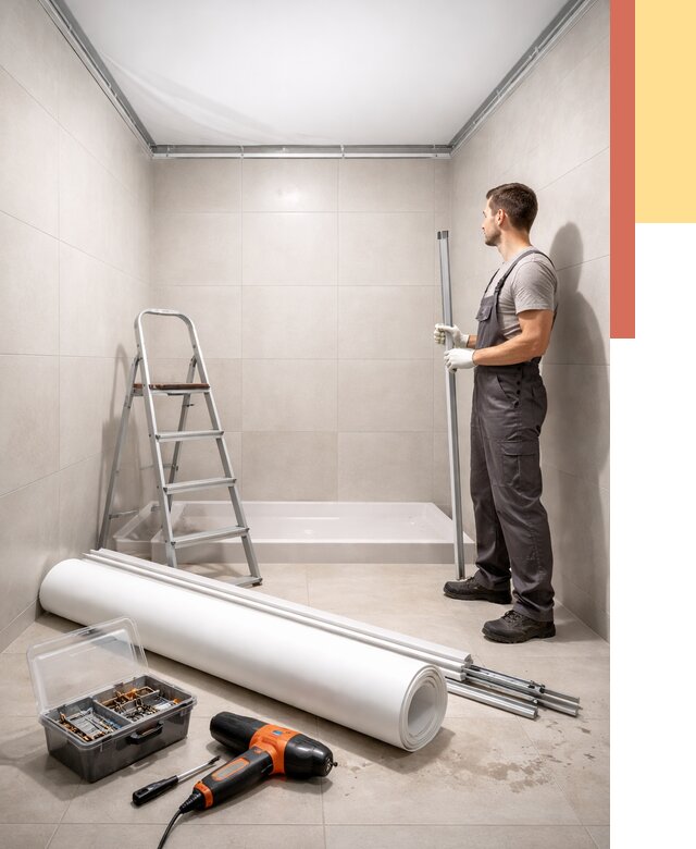 Монтаж натяжного потолка в санузле в Ногинске от 1874 руб. — ОТДЕЛОЧНИК-Нгн