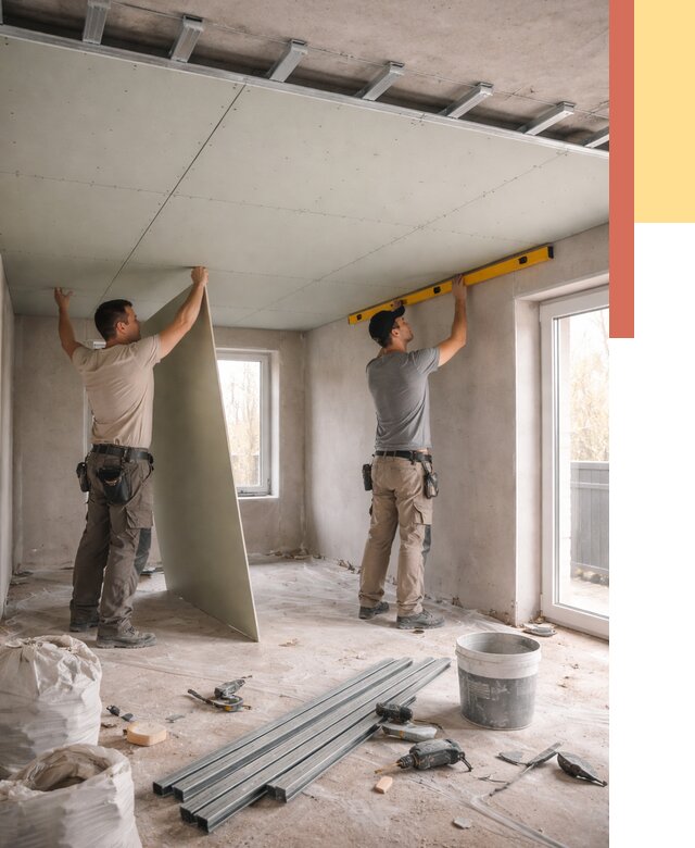 Одноуровневый потолок из гипсокартона в Ногинске от 760 руб. — монтаж под ключ | ОТДЕЛОЧНИК-Нгн