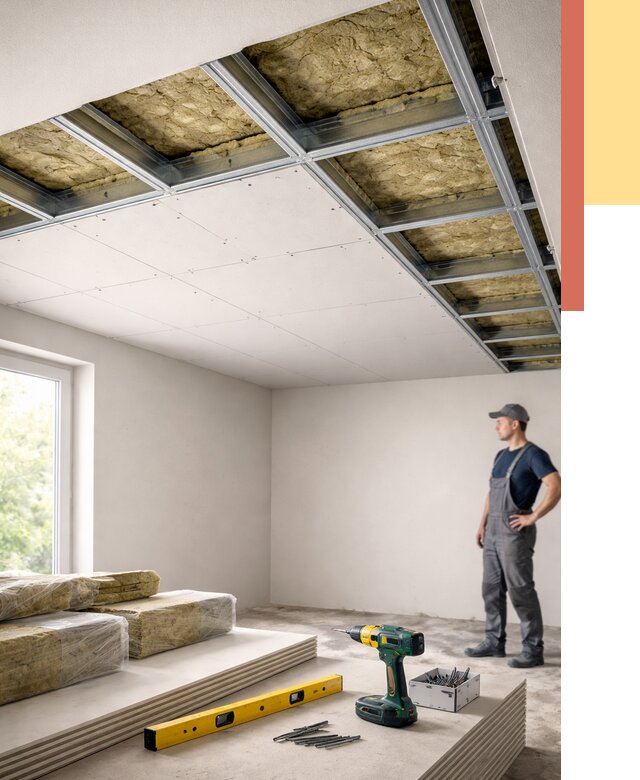 Звукоизоляция потолка ГКЛ в Ногинске от 962 руб. — монтаж под ключ | ОТДЕЛОЧНИК-Нгн