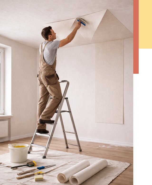 Поклейка обоев на потолок в Ногинске от 4559 руб. быстро и недорого | ОТДЕЛОЧНИК-Нгн